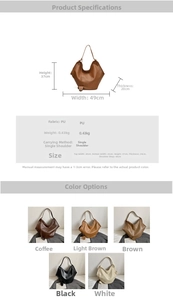 Detailed size chart and multi-color options for large minimalist PU leather tote bag