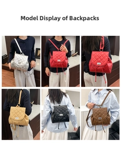 Quilted diamond lattice backpacks in various colors with metallic clasp detail