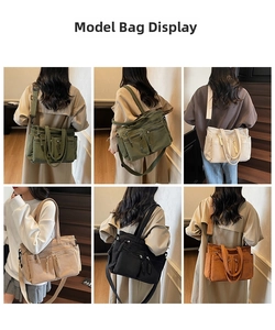 Collage of multi-color corduroy tote bags showing versatile carrying styles and colors