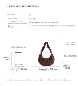 Detaillierte Größentabelle der Kordelzug-Tasche mit Maßen und PU-Materialspezifikationen