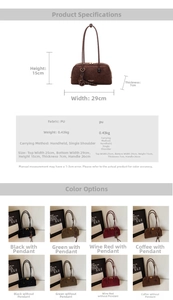 Size chart for retro PU underarm bag with detailed dimensions and color options