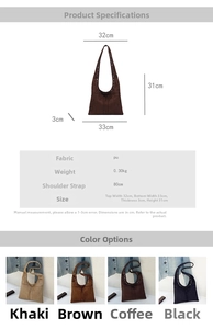 Tableau des tailles et détails du sac à rivets en PU avec quatre options de couleurs