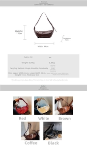 Detailed size guide and material specifications for the PU leather dumpling crossbody bag