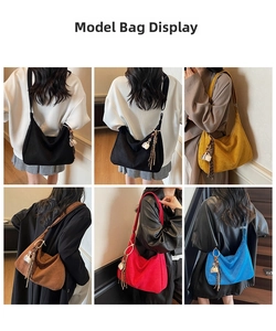 Models showcasing various colors of retro suede large capacity hobo shoulder bags.