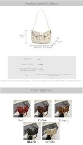 Detailed size and specs of punk style studded PU leather underarm bag with dimensions