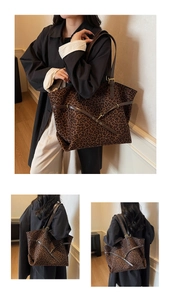 Grande borsa tote leopardata vintage da donna borsa a spalla elegante da ufficio