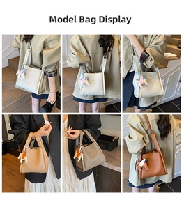 Stylish women's PU leather bucket bag with cute charm casual shoulder handbag for daily use.