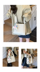 Women leather bucket bag stylish shoulder tote with cute pegasus charm daily casual handbag