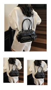 Detail der schwarzen Bowling-Tasche mit Multi-Pocket-Design und verstellbarem Schultergurt