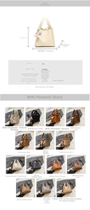 Details and color options of the PU leather bucket bag with cute horse charm.