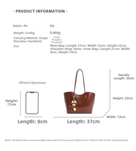 Guide des tailles pour grand cabas en cuir PU avec dimensions du sac principal et pochette
