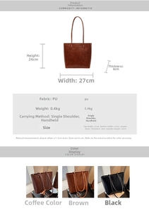 Detailed size guide for tote bag showing dimensions height 24cm width 27cm and depth 8cm