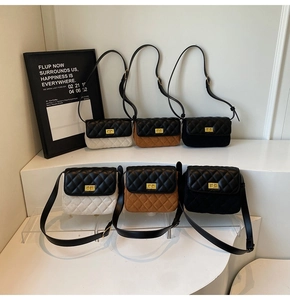 Collection of retro quilted crossbody bags in black, brown, and bicolor suede textures
