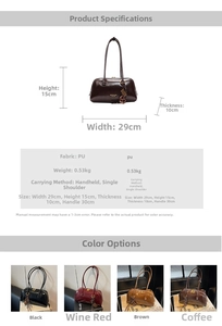 Detailed size and color chart for vintage PU leather shoulder bowling bag for women