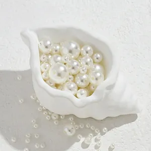 Lustrous off-white ABS imitation pearl beads with pre-drilled holes for DIY jewelry