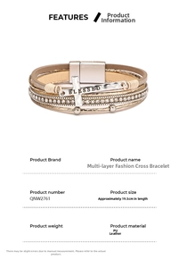 Detail view of Bohemian multi-layer cross bracelet with magnetic clasp and BLESSED charm