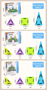 DIY colorful magnetic block sets FX1033-FX1035 with various geometric shapes and box dimensions
