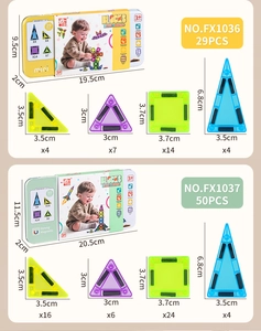 Detailed size chart and quantities for DIY magnetic tiles in various geometric shapes