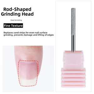 Detailed macro view of F-grade fine grit tungsten steel nail drill bit for manicures
