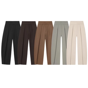 Women High Waist Pleated Wide Leg Balloon Trousers Loose Casual Drape Polyester Office Lady Solid Fashion
