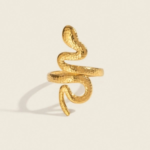 Bague Serpent Acier Inoxydable Texture Martelée Plaquée Or 18K Ajustable Bijoux Mode Femmes
