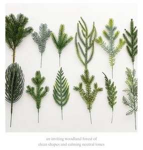 Collection of twelve realistic faux evergreen pine and fir branches for DIY holiday decor