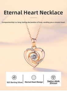 Détail du collier cœur en argent 925 avec zircon suisse AAA en finition or rose
