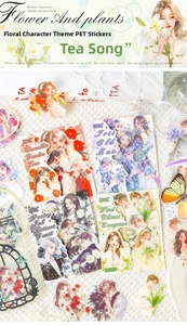 Detailopname van premium PET-bloemenstickers met elegante aquarel-illustraties