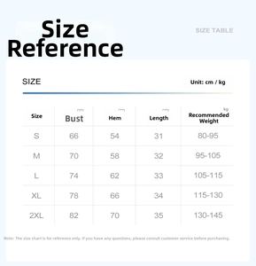 Size chart for high-stretch sports bra with bust and length measurements in cm