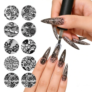 Kit de 10 autocollants de dentelle noire pour ongles avec motifs floraux et résille