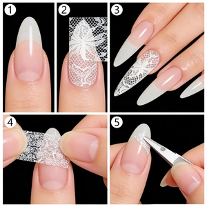 Tutoriel détaillé étape par étape pour appliquer des stickers dentelle florale blanche