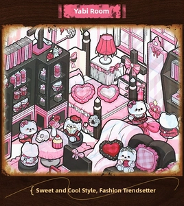 Detailed isometric illustration of a cool gothic style miniature bedroom sticker set