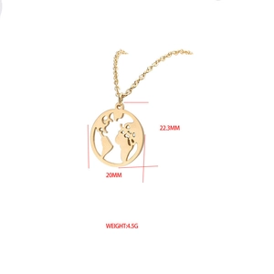 Polished stainless steel gold world map necklace pendant with circular cutout design