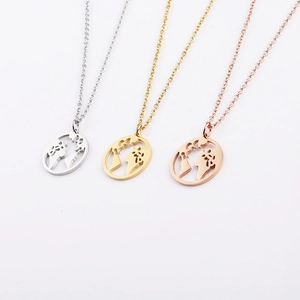 Polished stainless steel world map necklaces in silver, gold, and rose gold finishes