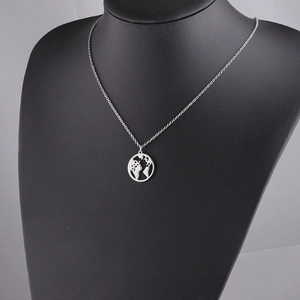 Polished stainless steel world map necklace with hollow round geometric globe pendant