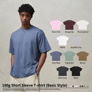 Men Oversized T-Shirt Heavyweight Cotton Short Sleeve Round Neck Dropped Shoulder Streetwear Solid Color Retro Top