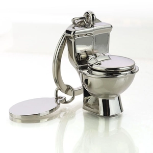 Kreativer Mini-WC-Schlüsselanhänger aus silbernem Metall mit anpassbarem Anhänger