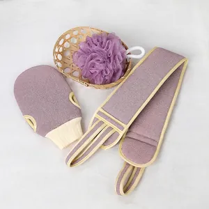 Exfoliating Shower Bath Set Including Body Scrubbing Gloves And Long Back Scrubber And Soft Mesh Bath Ball