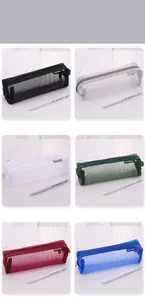 Detailed grid showing six assorted colors of breathable mesh pencil cases with zippers