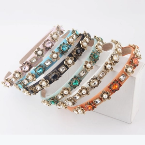 Detailed set of baroque headbands with pearls, crystals and floral jewelry accents