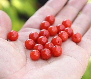 Macro shot of polished round red agate loose beads for DIY jewelry and bracelet making