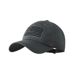 Vintage dark grey washed baseball cap with American flag embroidery and adjustable strap