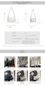Detailed size chart and multi-color view of vintage pleated PU leather chain crossbody bags