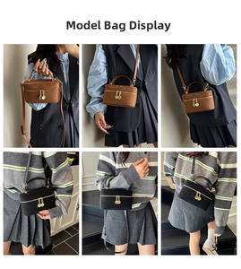 Detailed grid view of brown and black quilted box handbags with adjustable straps