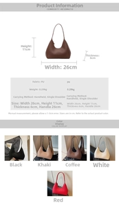 Detailed size chart of the PU leather crescent bag with dimensions and color options