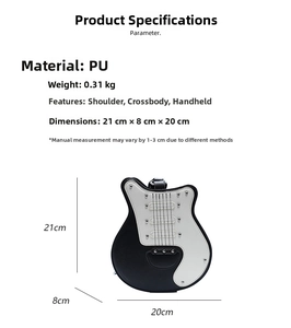 Detail showing dimension specifications of guitar-shaped PU leather crossbody bag