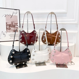 Minimalist Hobo shoulder bag with silver rivet studs in five diverse solid colors