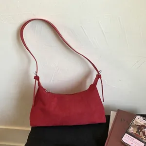 Minimalist Suede Look PU Leather Underarm Bag For Women Solid Color Large Capacity Shoulder Bag Urban Fashion Baguette Bag