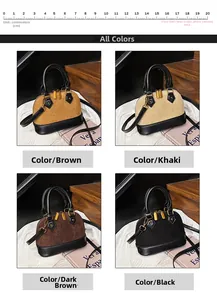Détail de sacs coquillage de 20cm en quatre couleurs avec finition mate et cuir