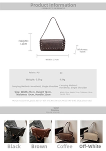 Détails du sac baguette à rivets en cuir PU avec dimensions de 27x12x10cm